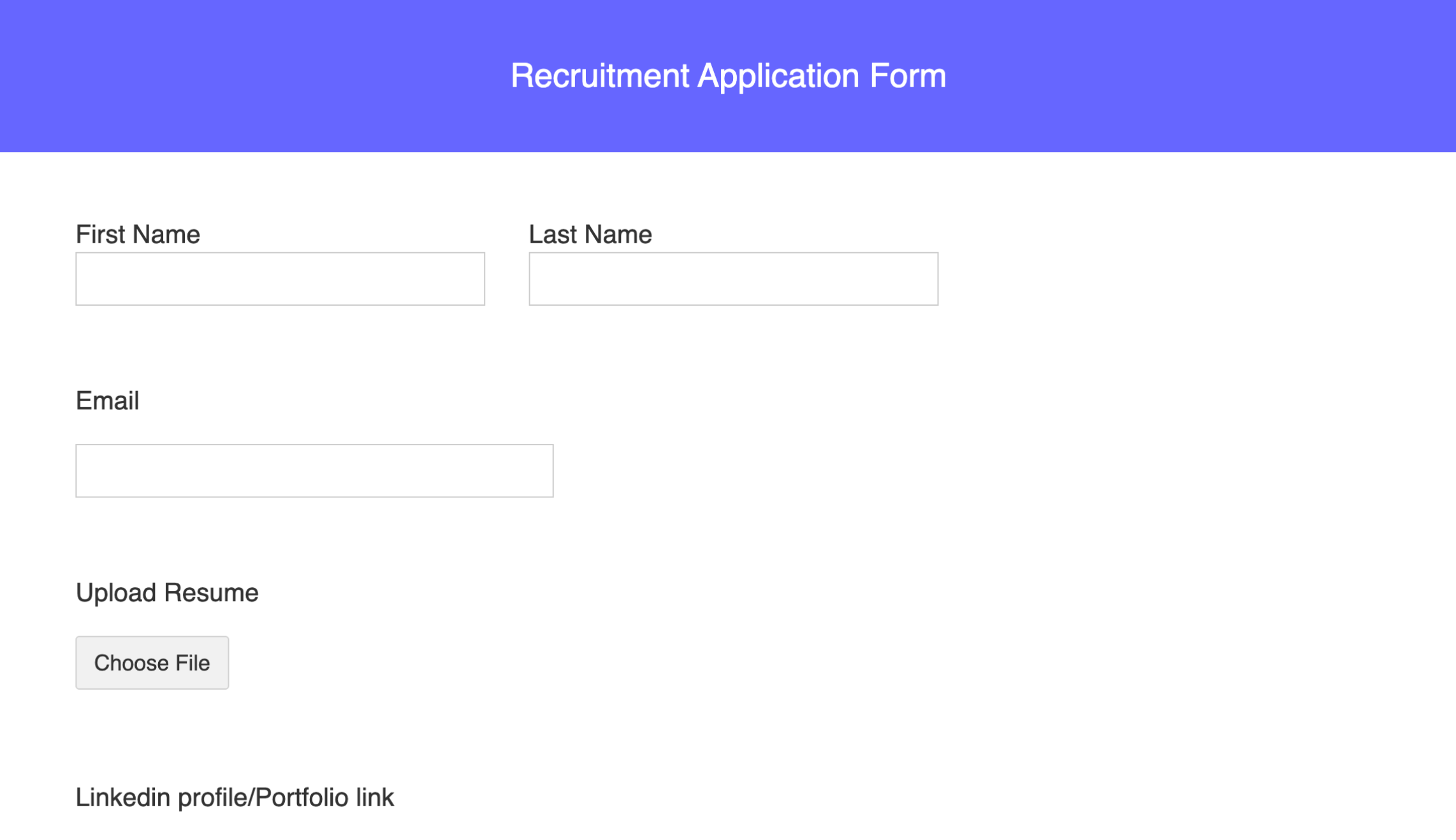 Recruitment application form