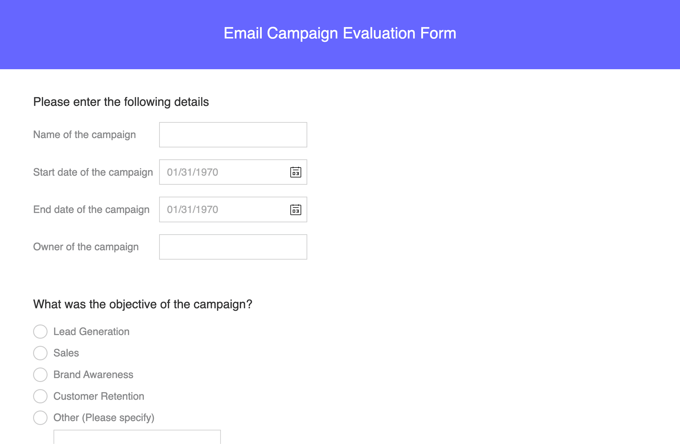 Email campaign evaluation form