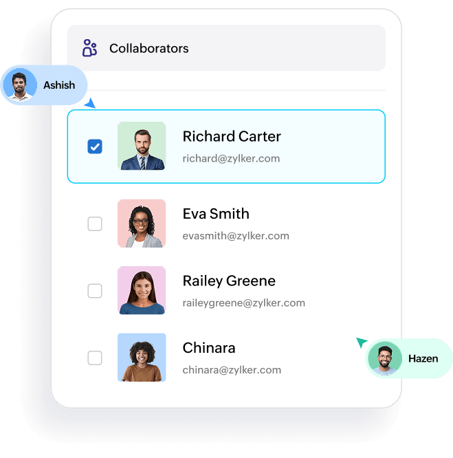 Team members collaborating on a shared Zoho Tables database