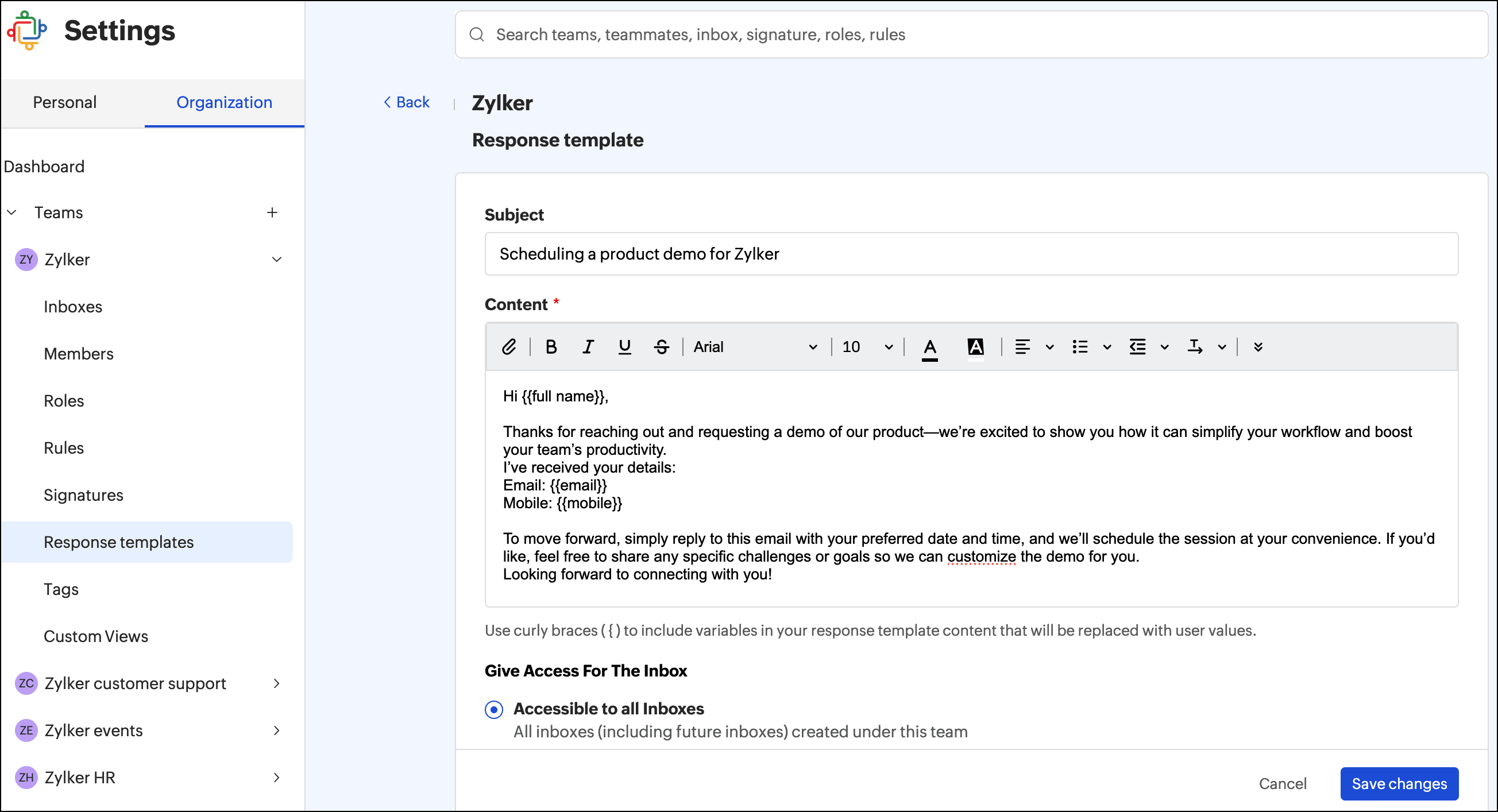 Response template Response template