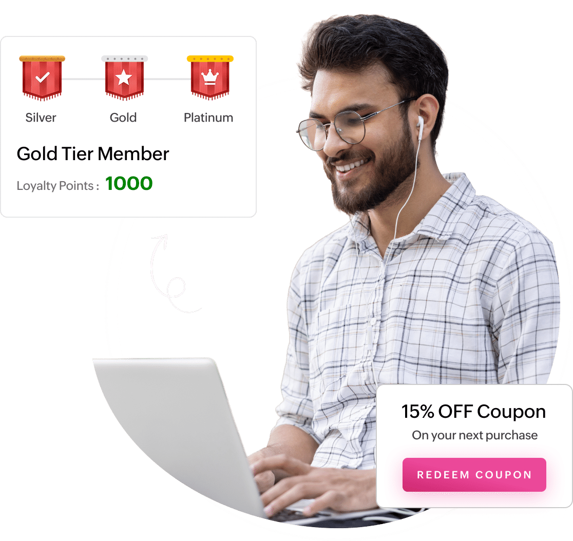 Gold tier loyalty member earning points and redeeming coupons