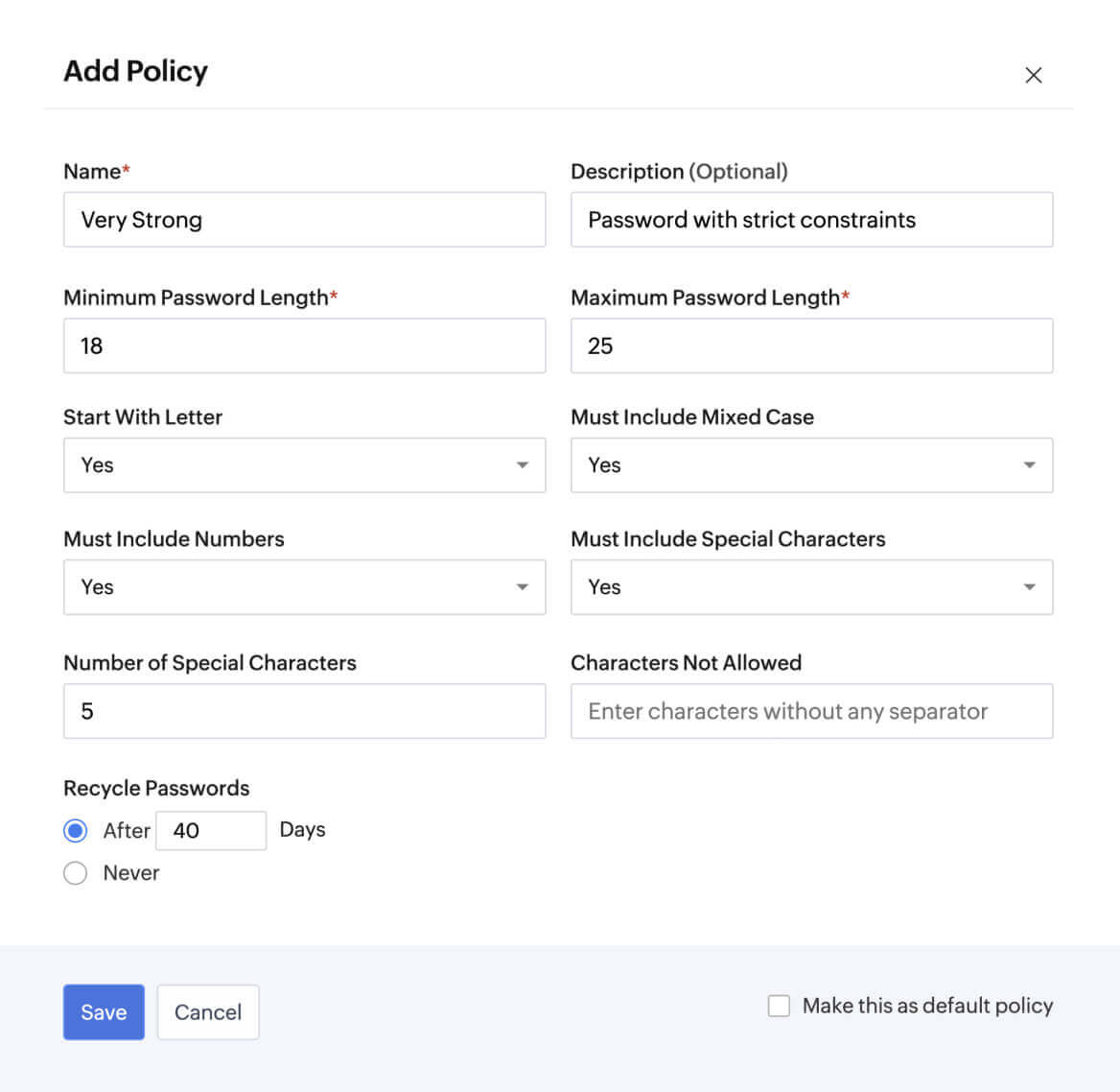 Easily create and enforce strong password policies that meet even the most complex security requirements.