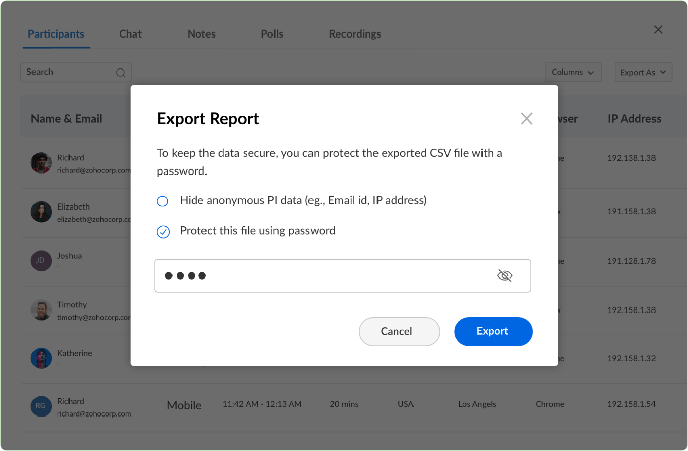 Berichte exportieren – Zoho Webinar