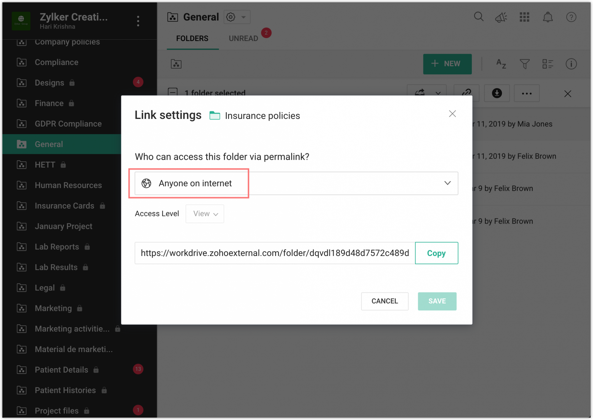 Share files and folders externally with default permissions (for anyone on the internet)