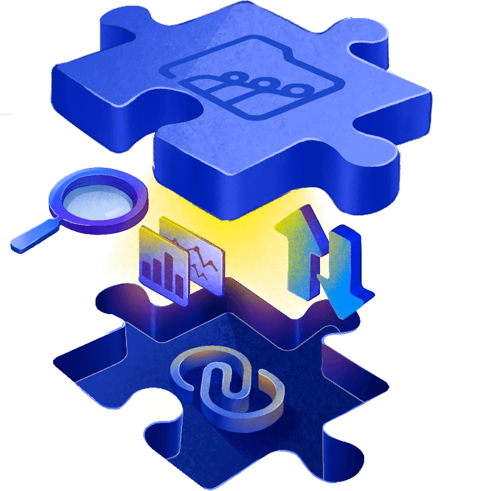 A jigsaw puzzle connecting Zoho WorkDrive and Zoho CRM, symbolizing integration