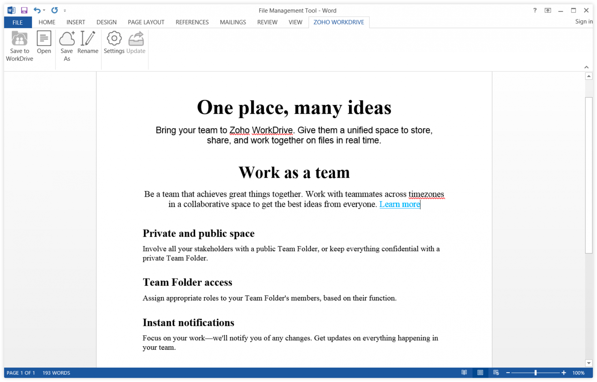 WorkDrive for Microsoft Office Add-on