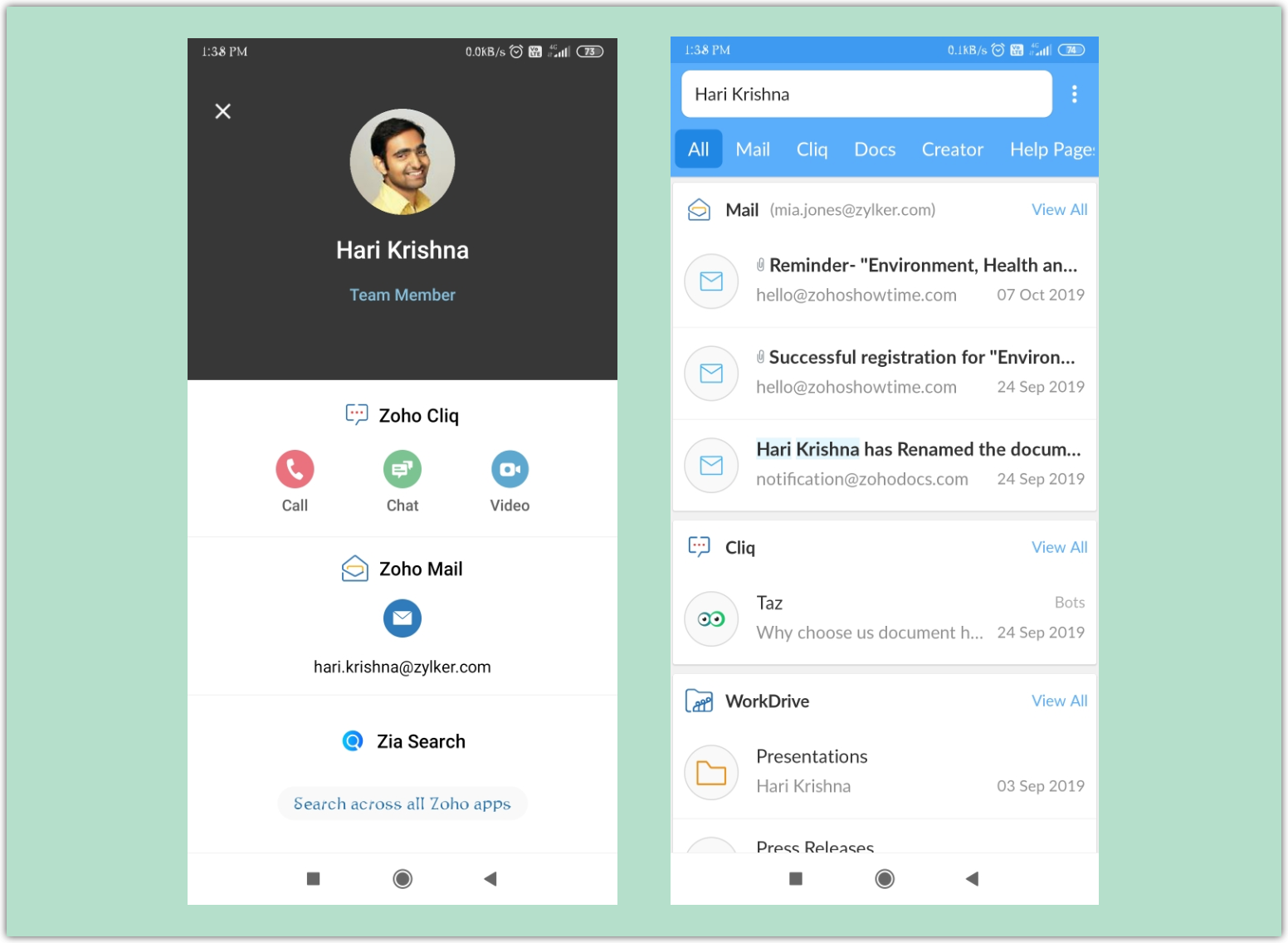 Tighter integrations with other Zoho apps (Android app)