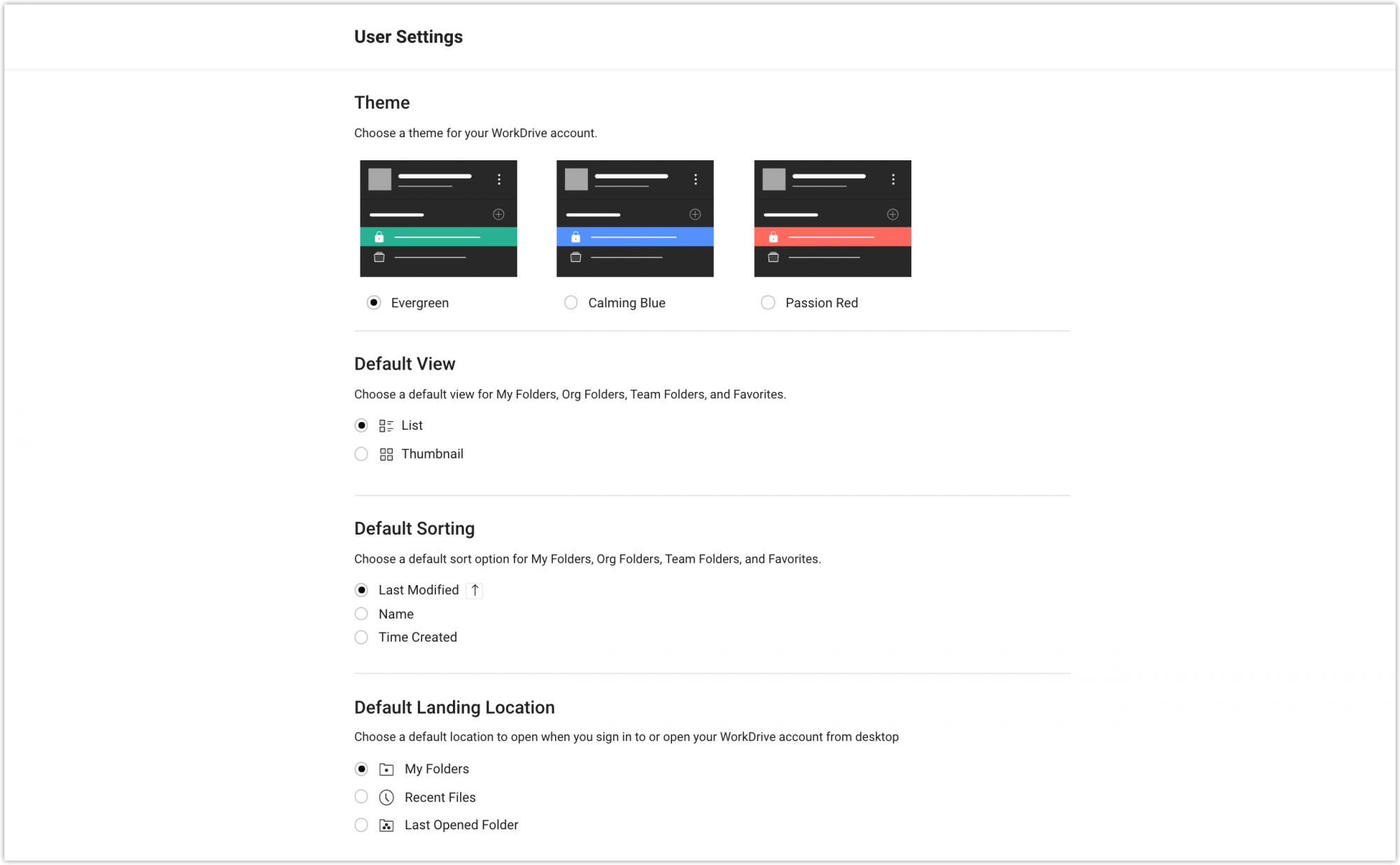 User Preferences in WorkDrive