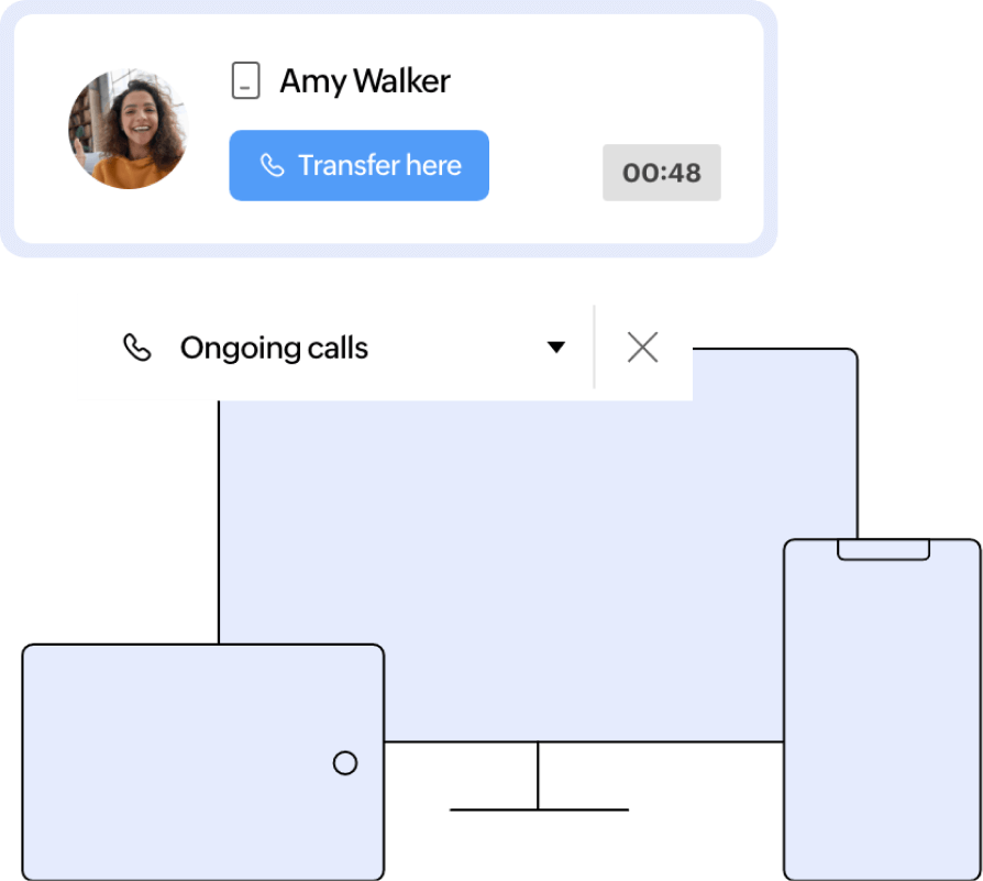 Screenshot of Zoho Workplace call transfer interface, illustrating its clean, easy-to-use tools for frontline workers.
