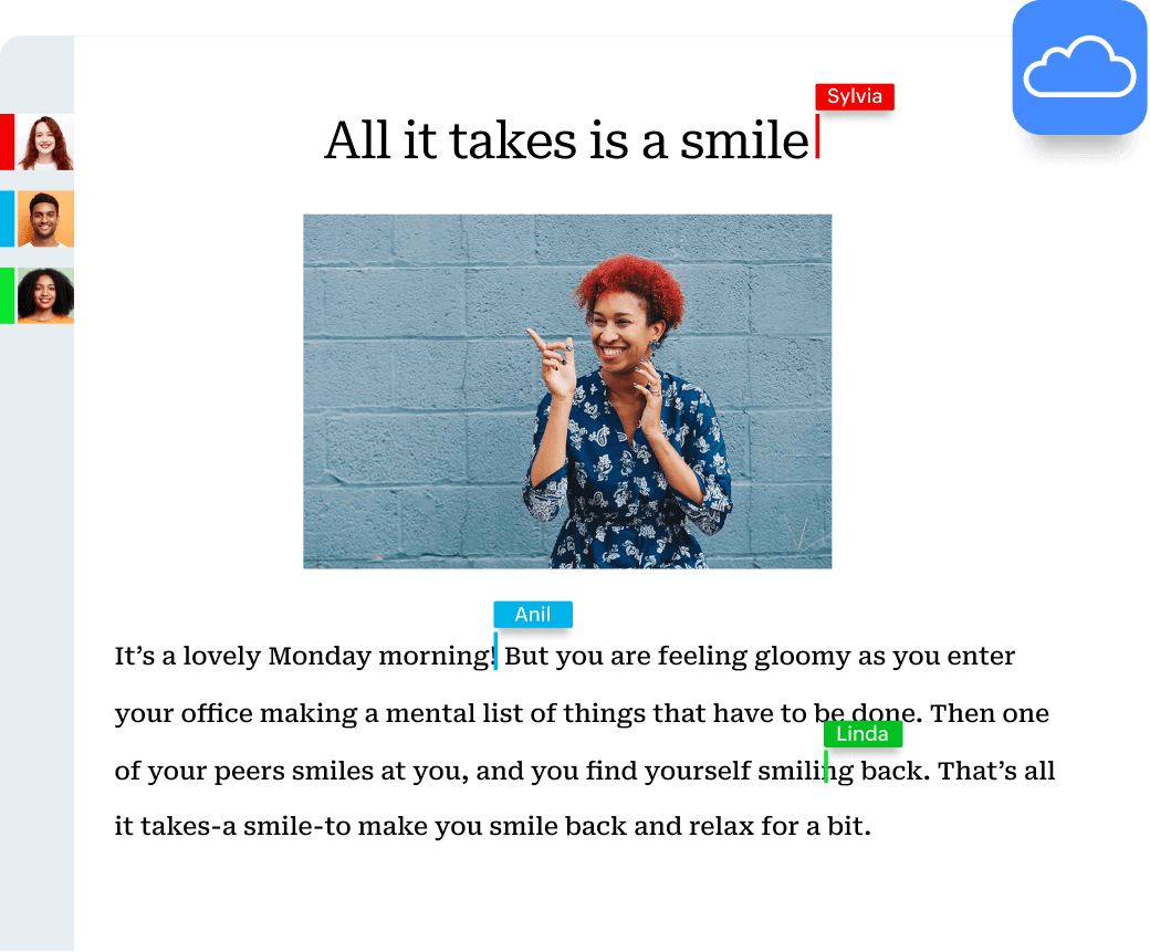 Files being shared and edited with access controls and comments.