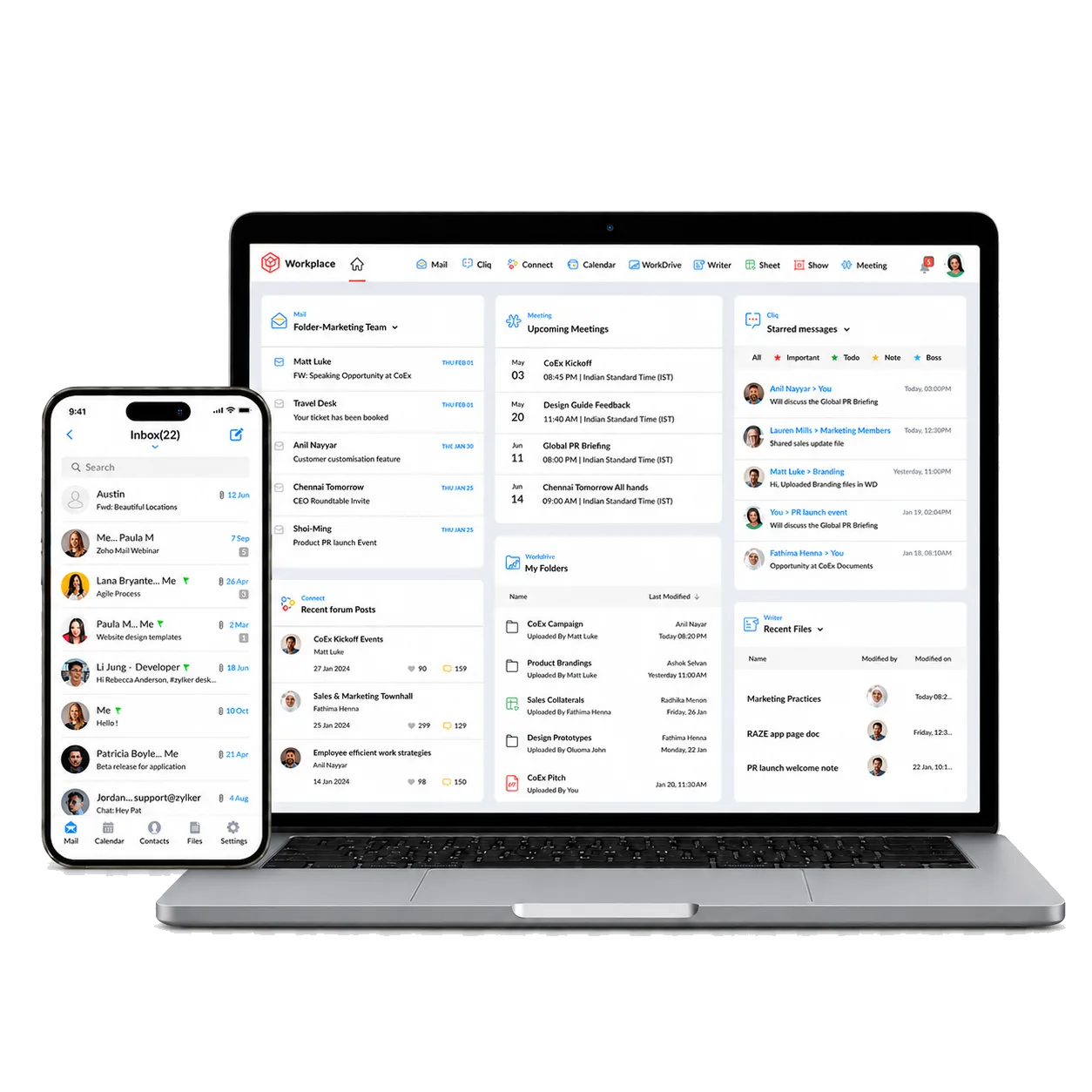 Zoho Workplace em notebook e celular