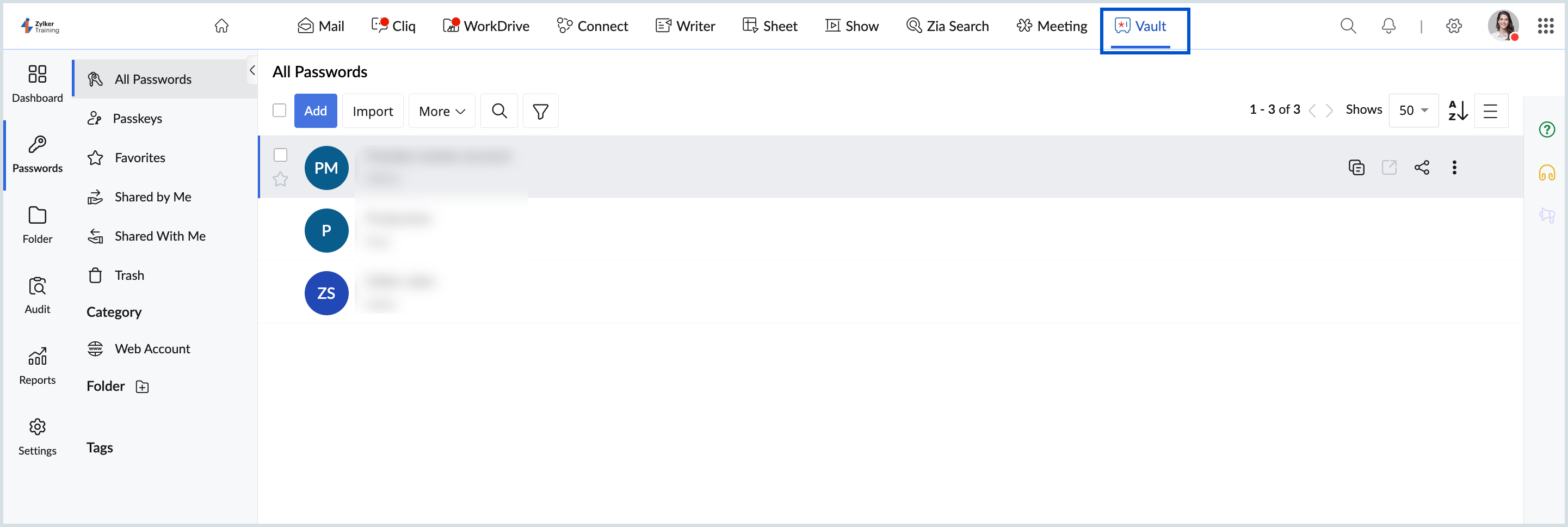 Password sharing tool in Zoho Workplace Password sharing tool in Zoho Workplace