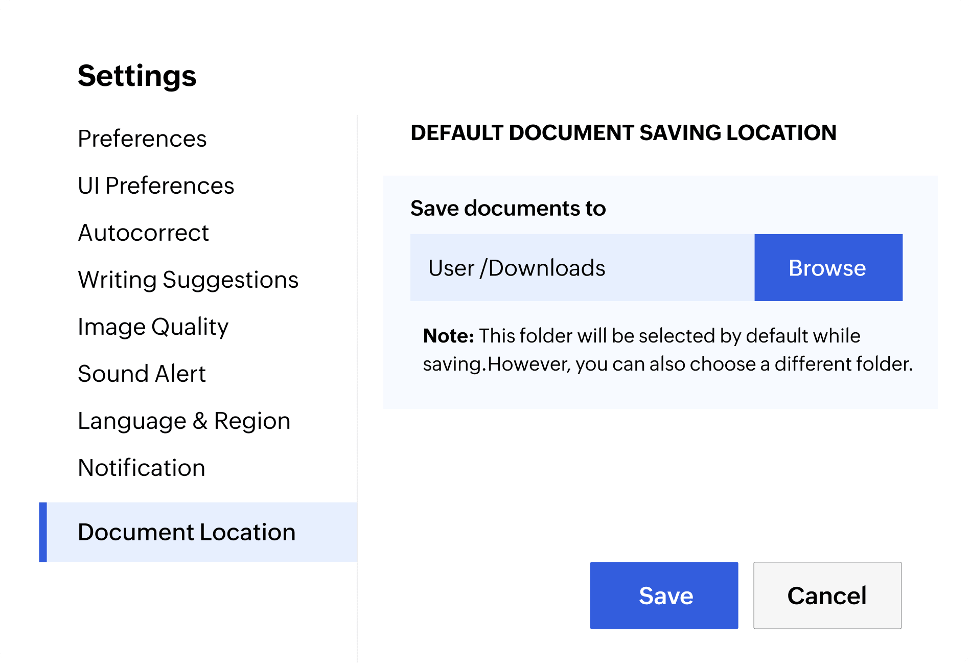Default save location