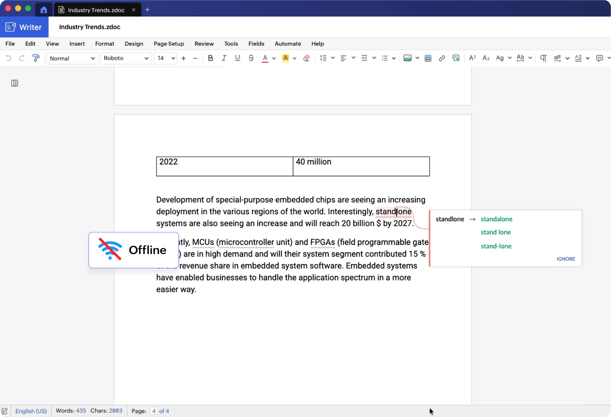 Offline spell check