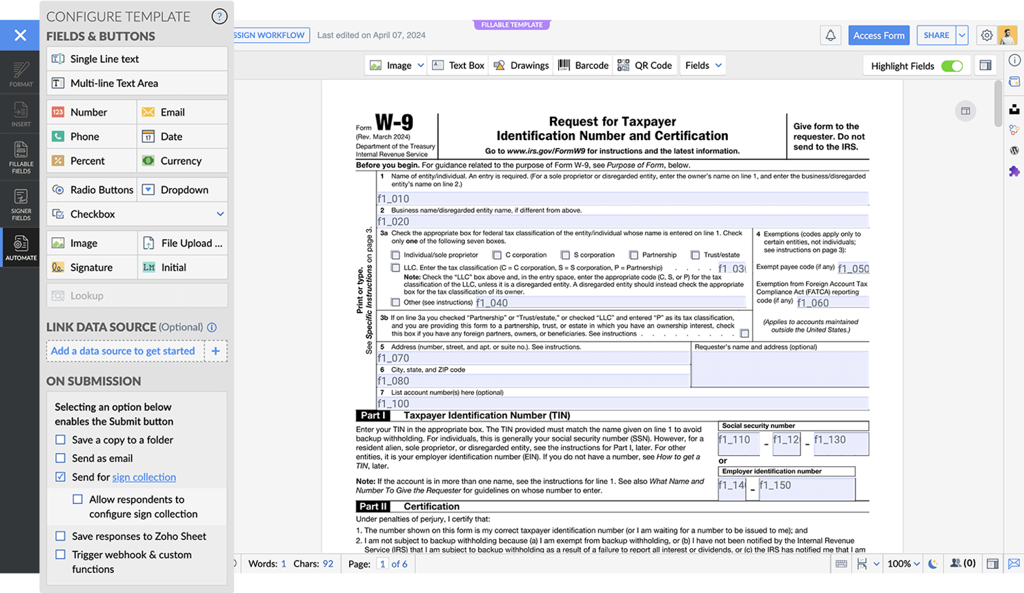 Fillable templates