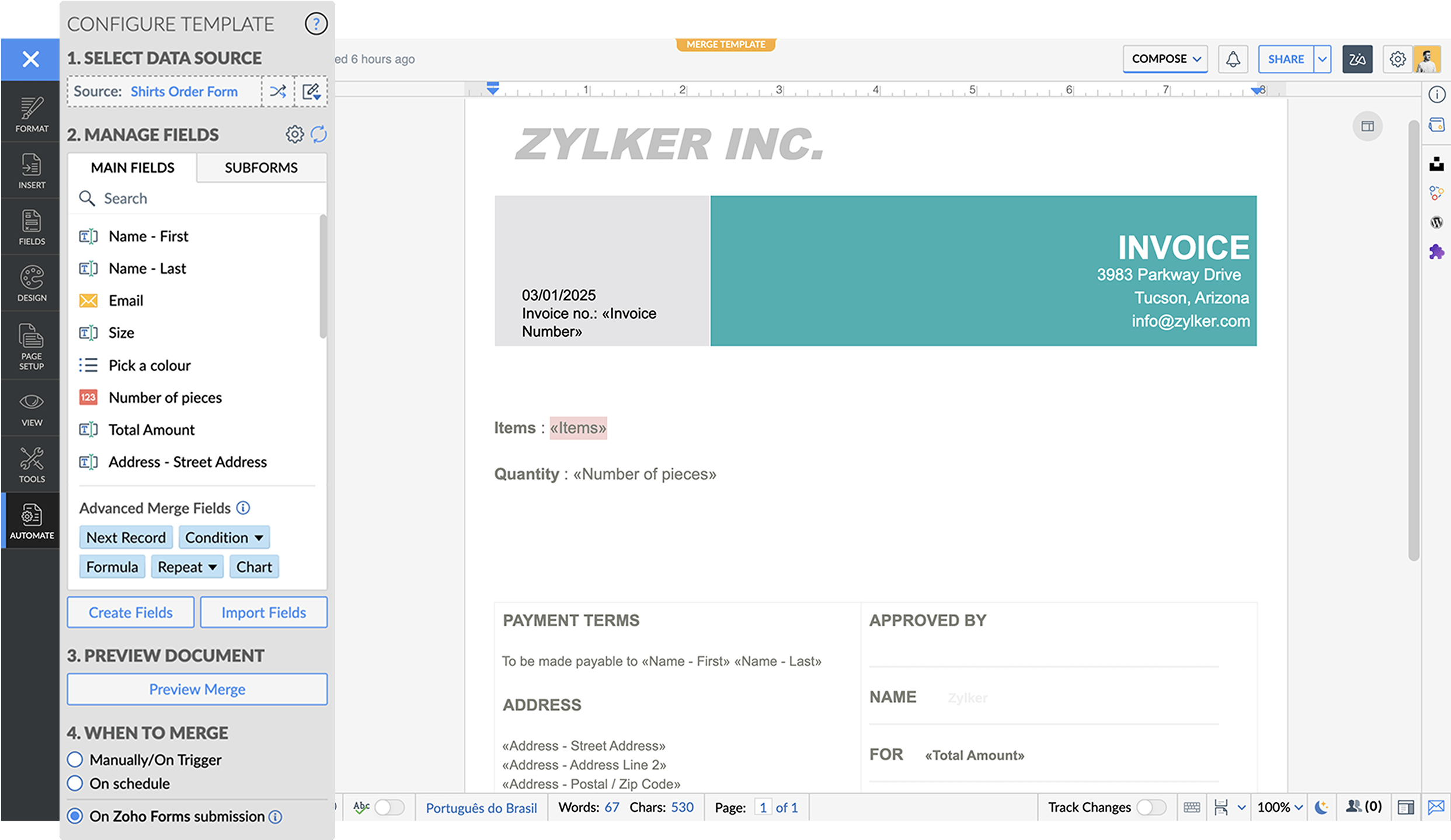 Document merge templates