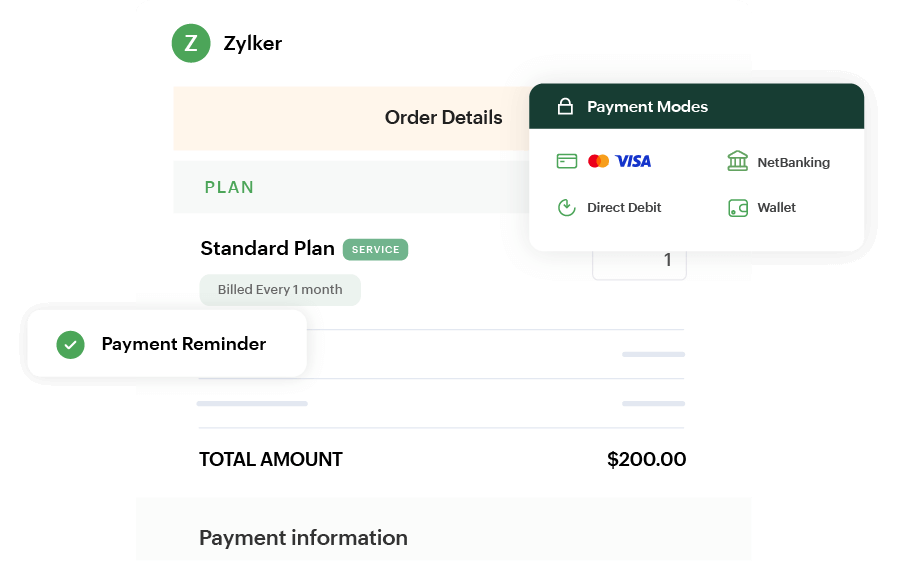 Pantalla de Zoho Billing: gestión de pagos
