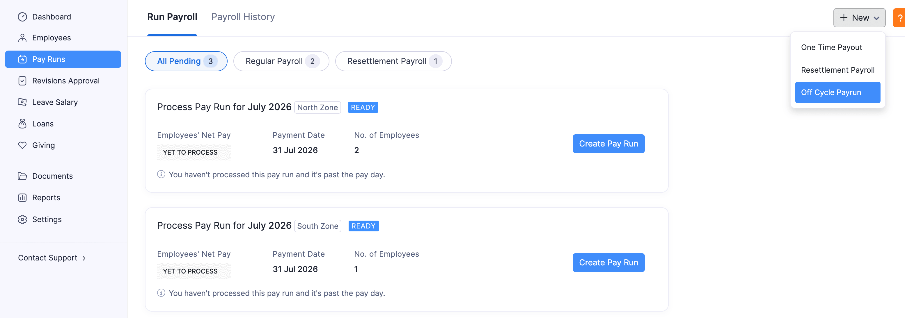 Off-Cycle Pay Run Creation