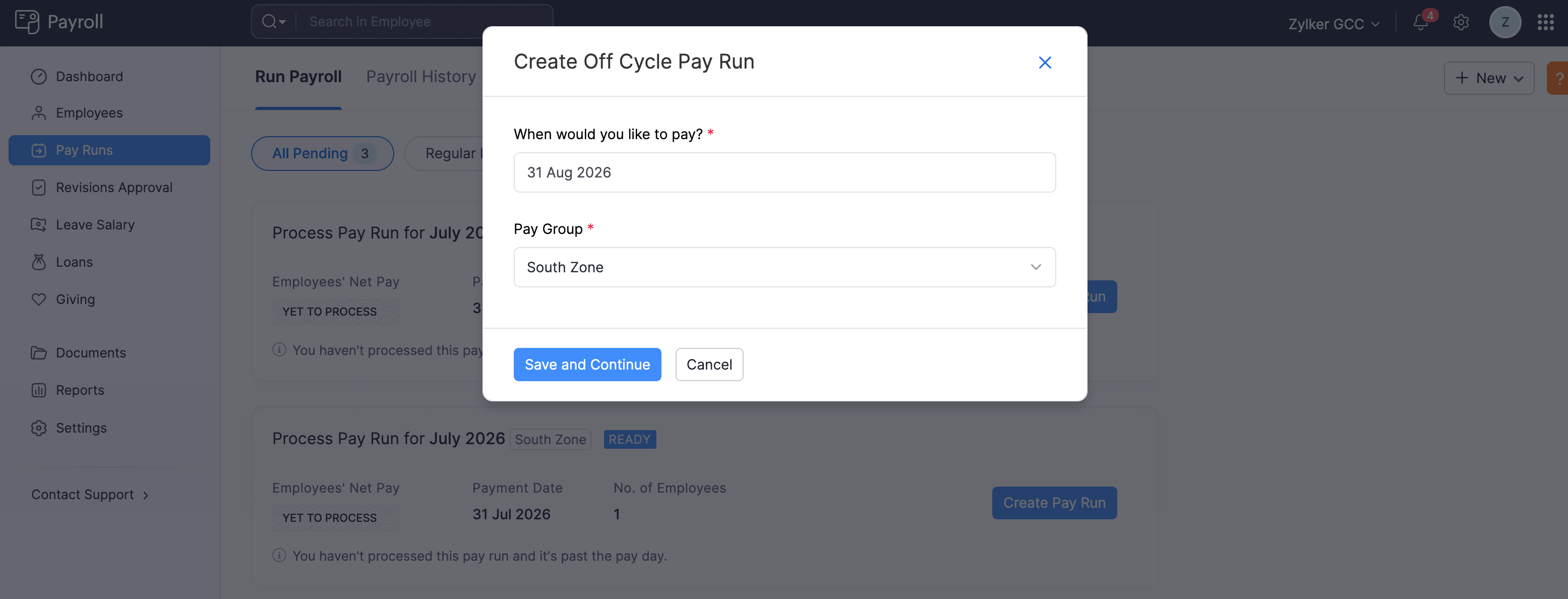 Select Pay Group for Pay Run