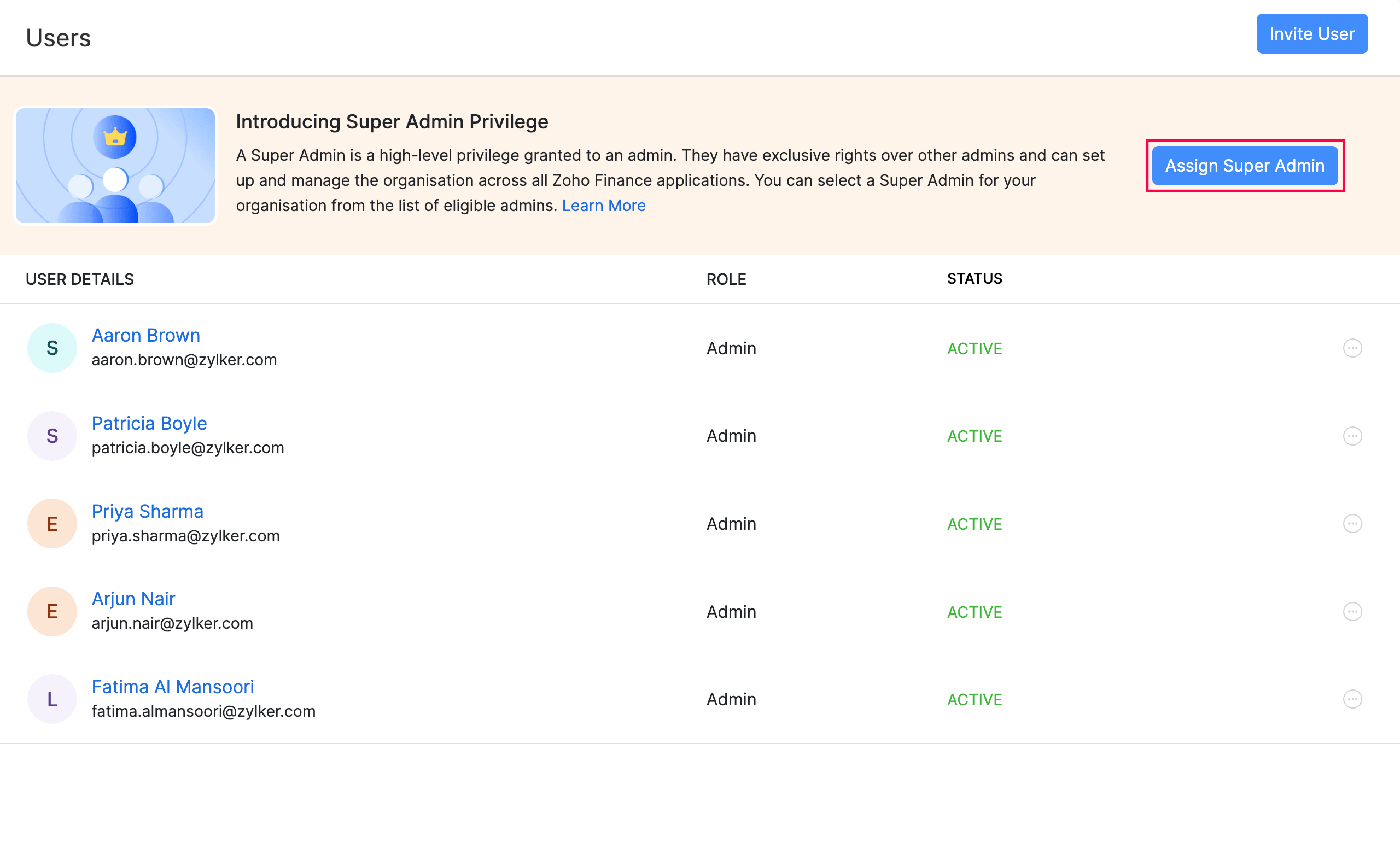 Assign Super Admin banner on the Users page