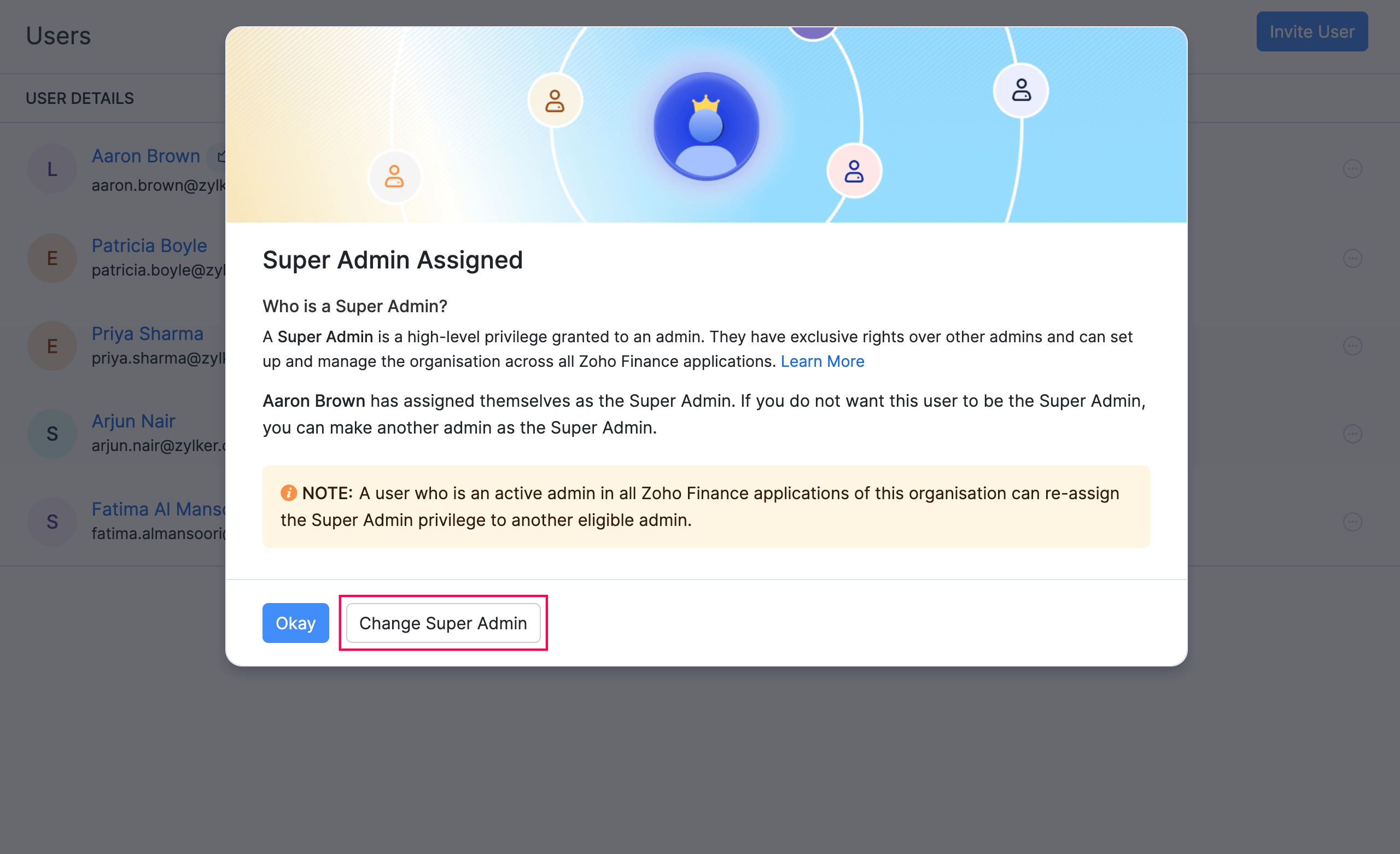 Change Super Admin notification