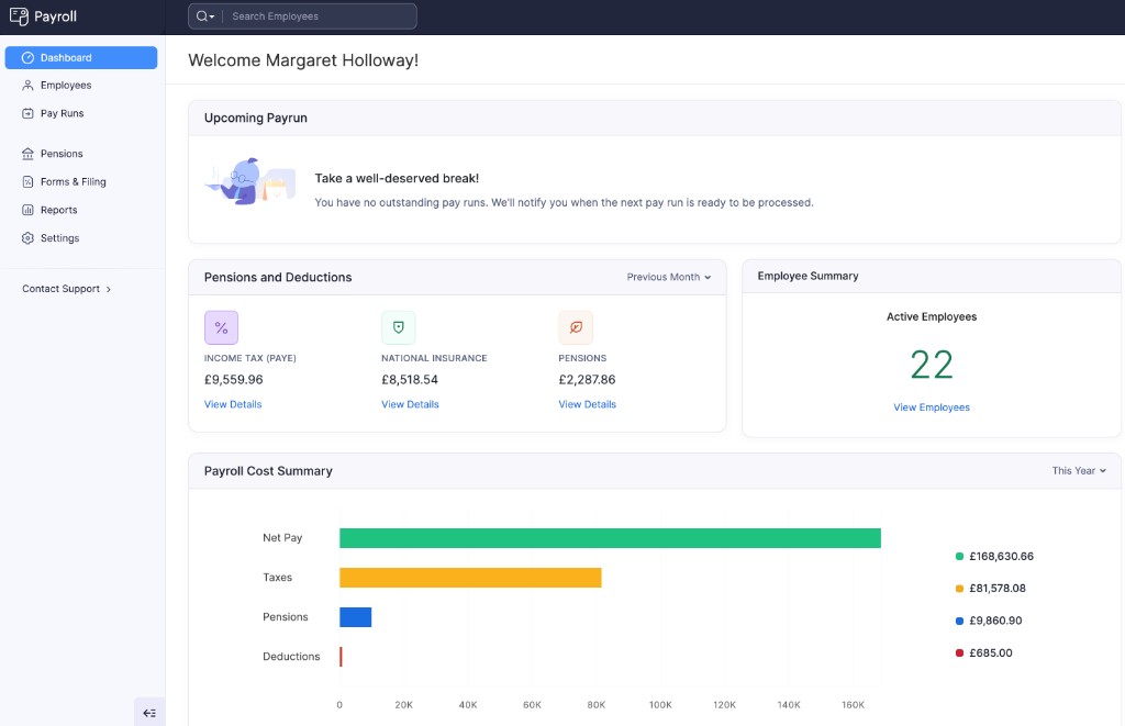 Search Employees bar at the top of Zoho Payroll