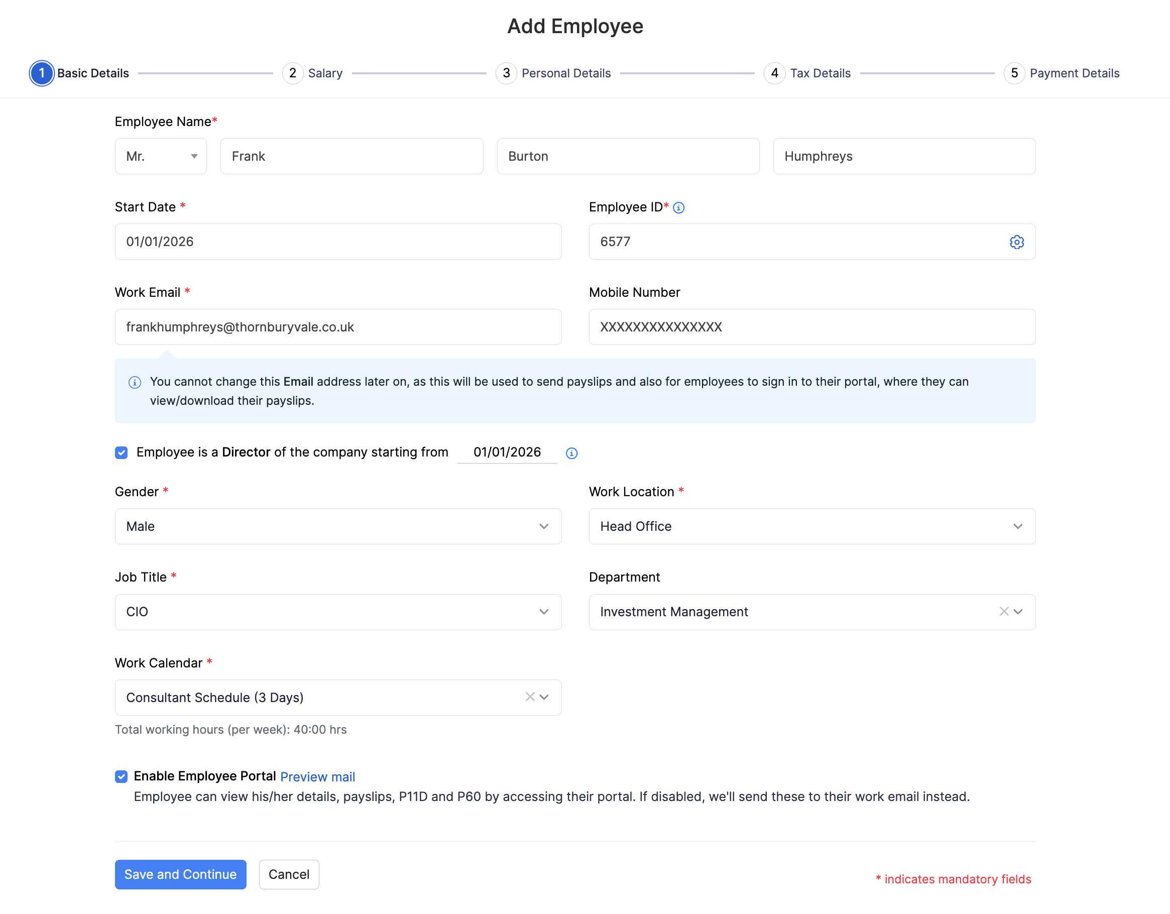 Add employee basic details in Zoho Payroll