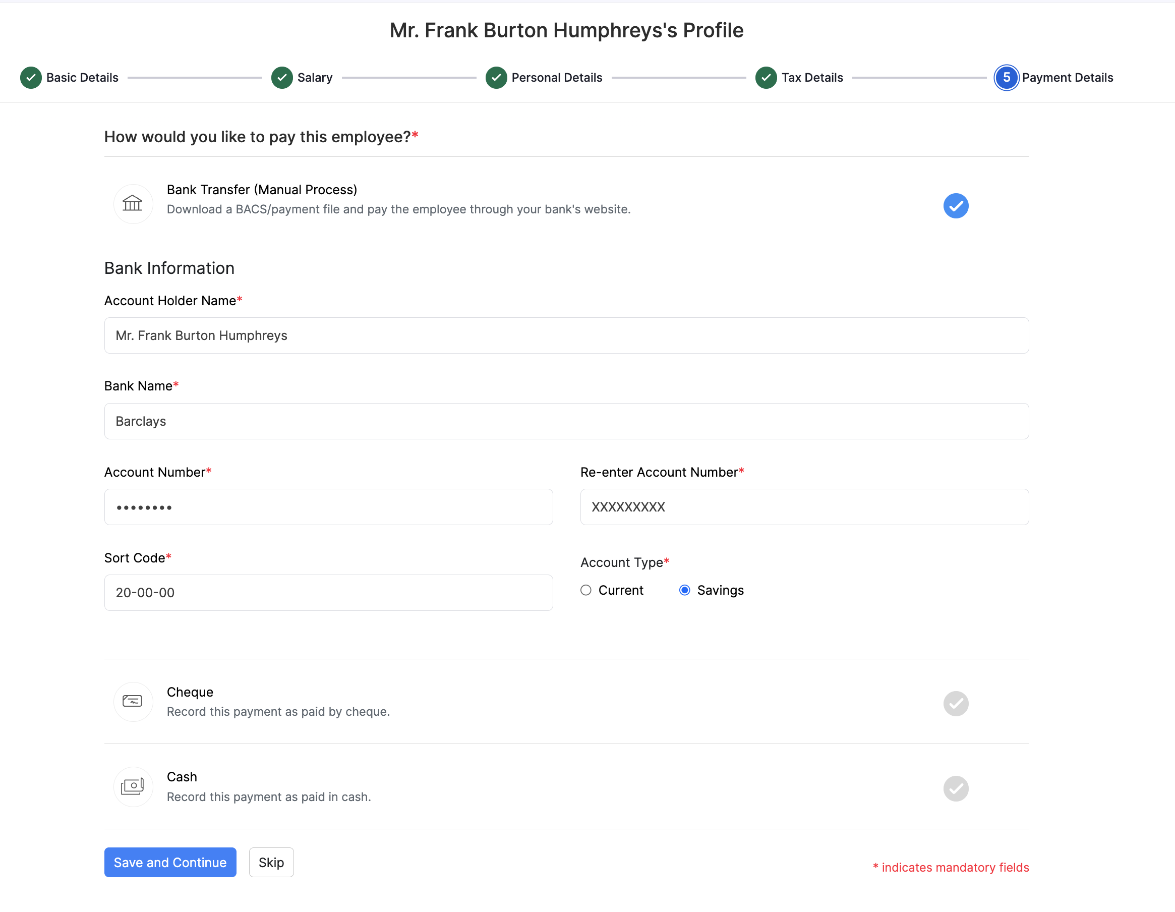 Bank information for Bank Transfer payment details