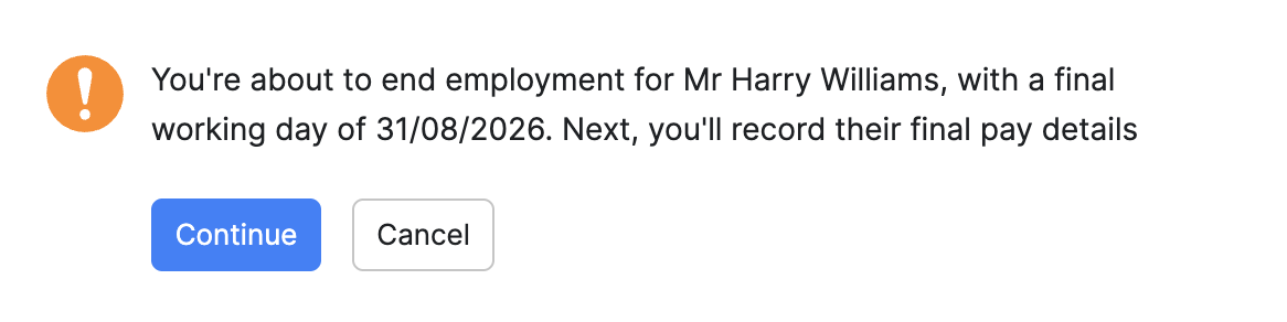 Confirm End Employment to record final pay details