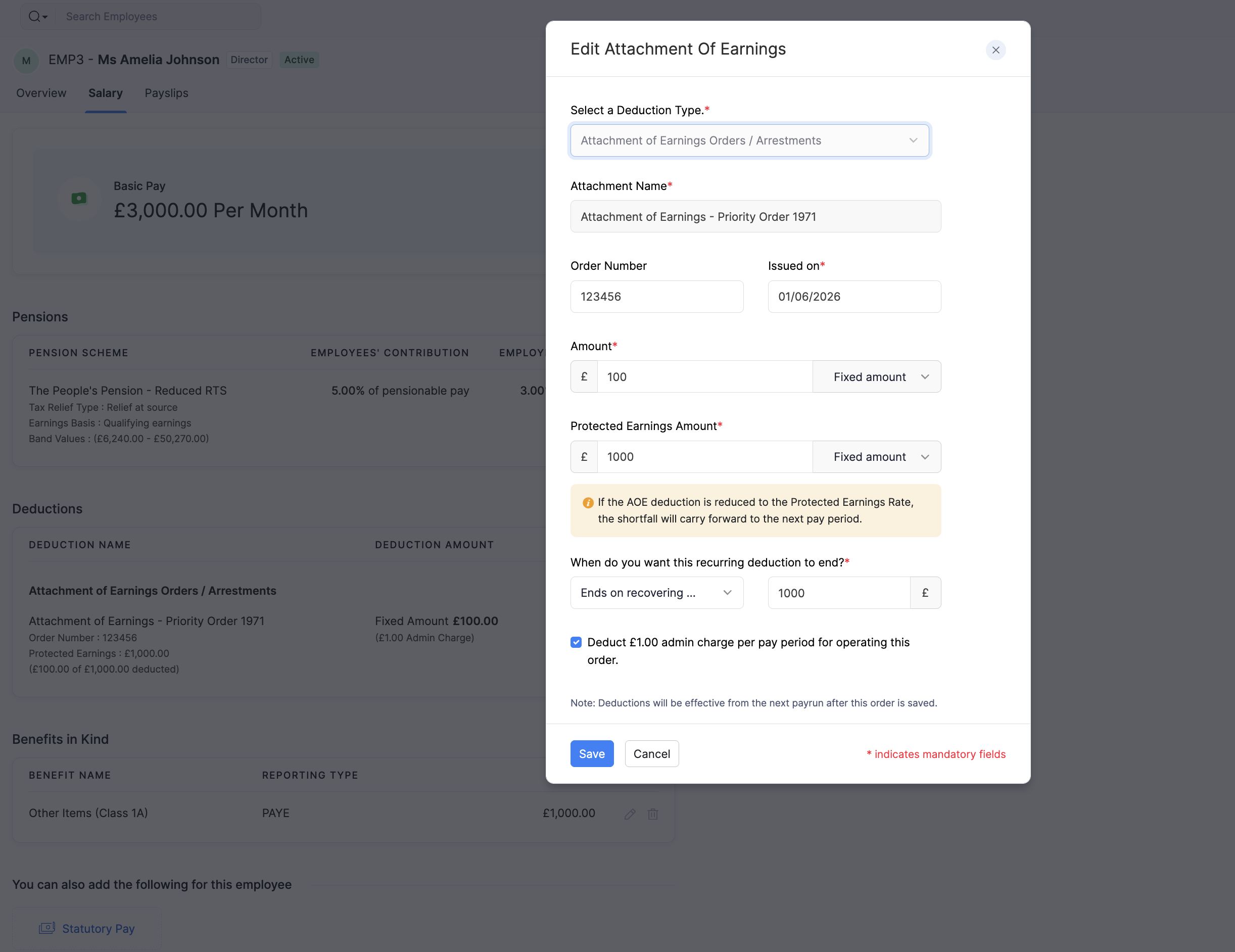 Edit Attachment of Earnings Order details