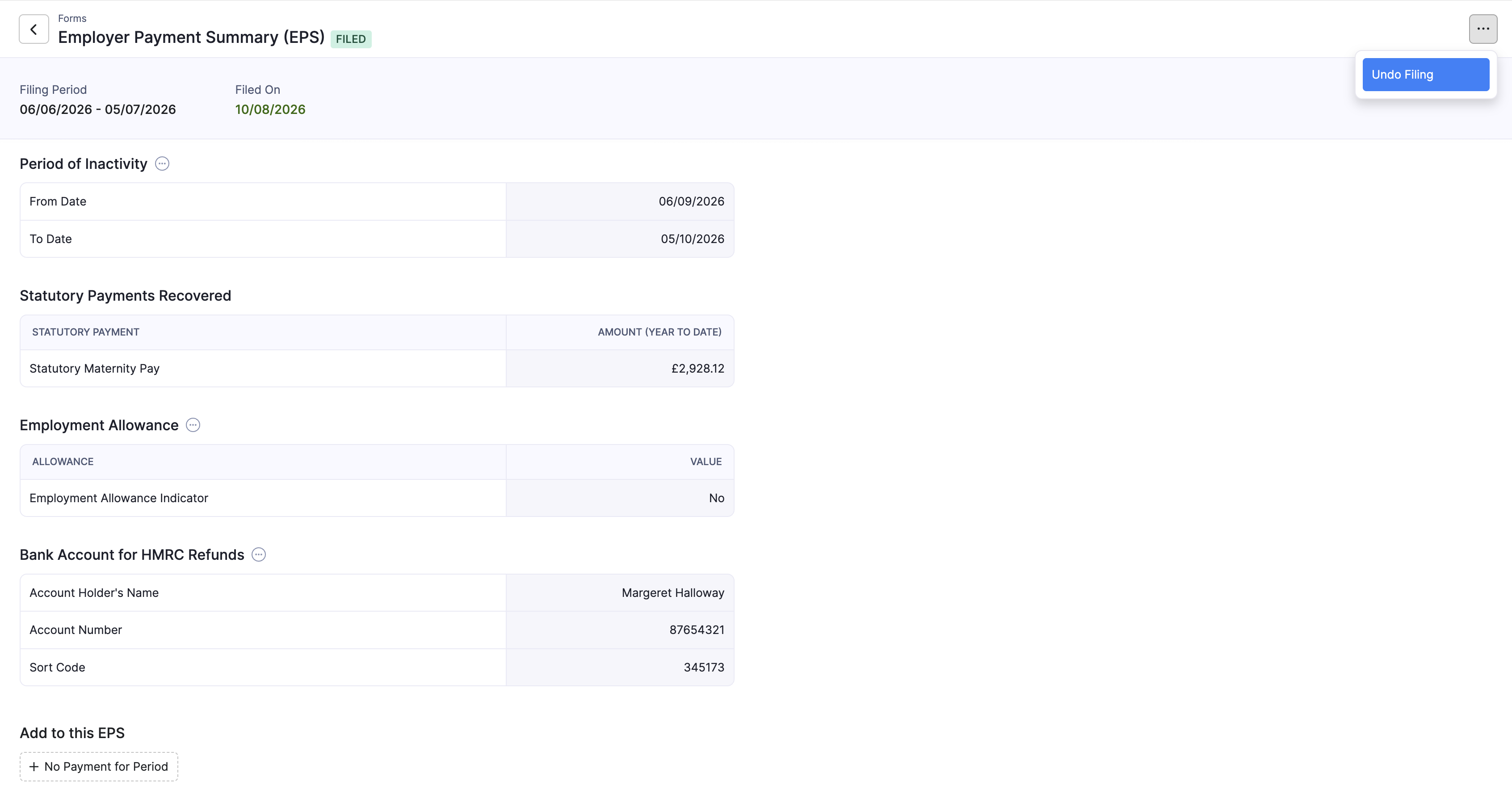 Filed EPS with Undo Filing action available