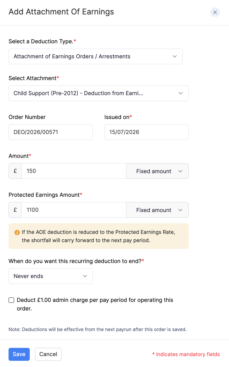 Add Child Support (Pre-2012) - Deduction from Earnings
