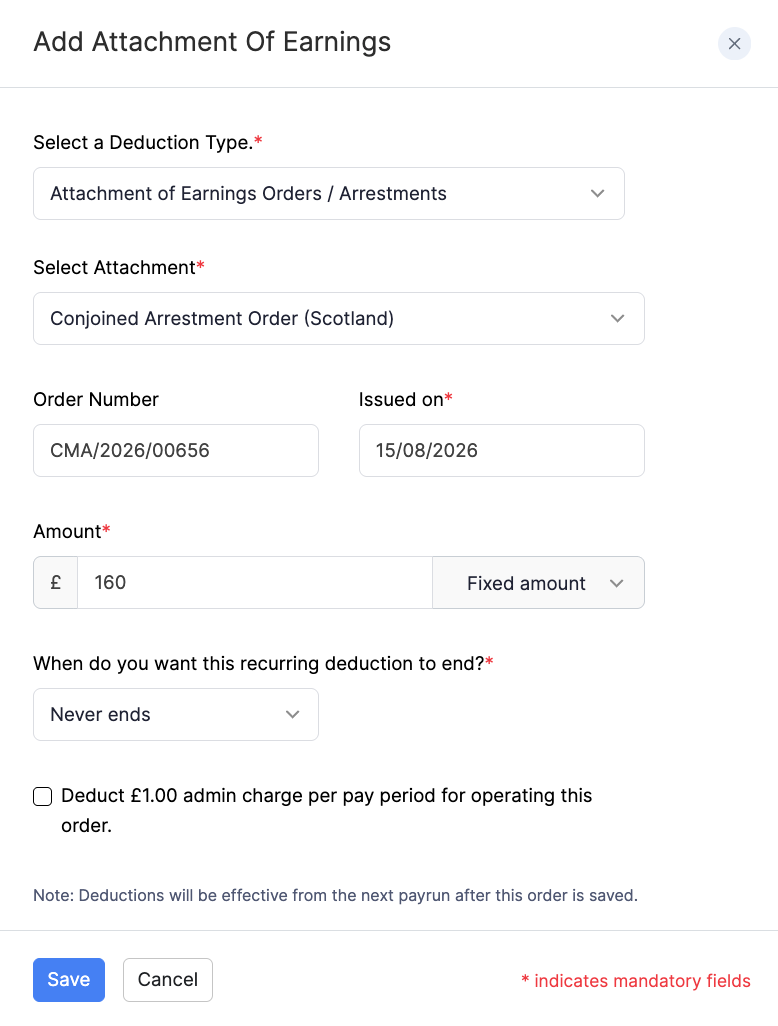 Add Conjoined Arrestment Order (Scotland)