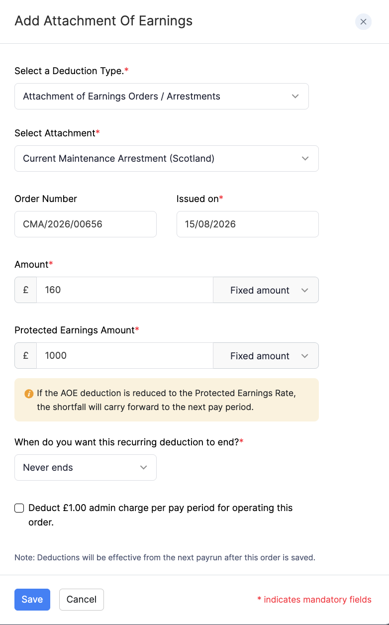 Add Current Maintenance Arrestment (Scotland)