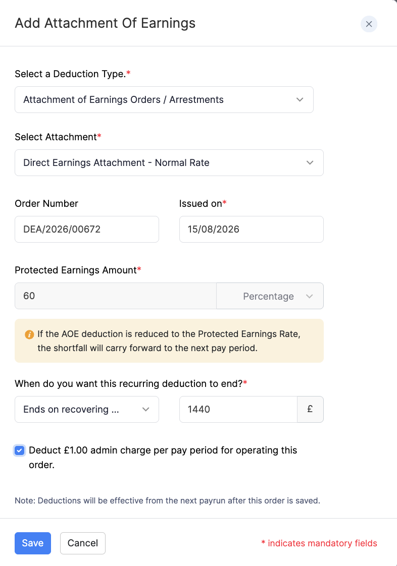 Add Direct Earnings Attachment - Normal Rate