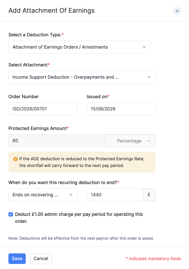 Add Income Support Deduction - Overpayments and Recovery