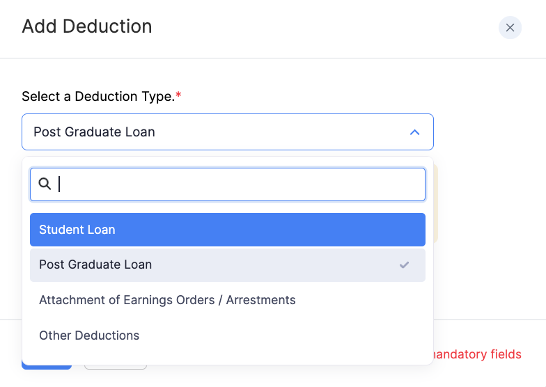 Select a deduction type on the Salary step