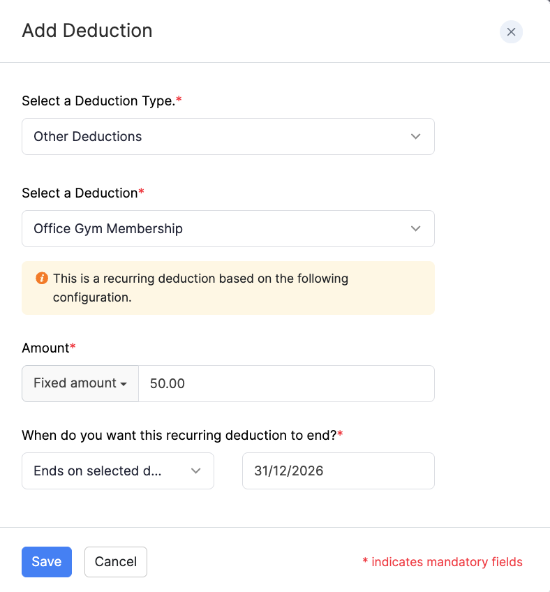 Add another recurring deduction