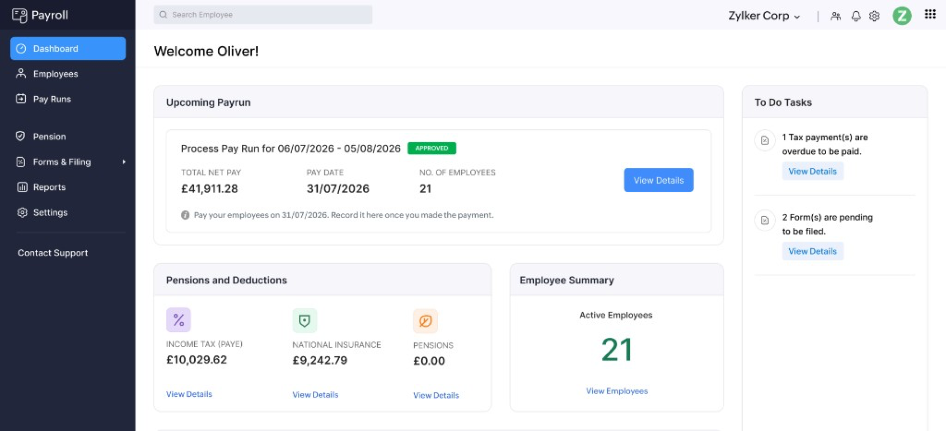 Zoho Payroll - Overview