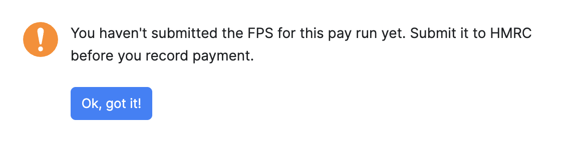 Submit FPS before recording payment