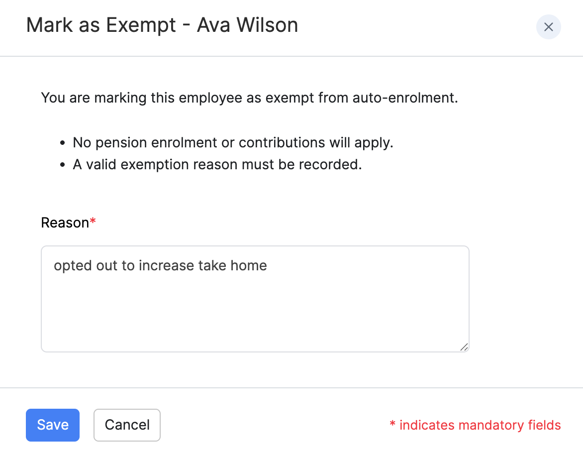 Mark an employee as exempt from auto-enrolment