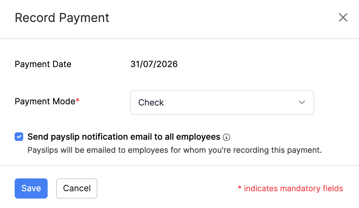 Record payment for a pay run