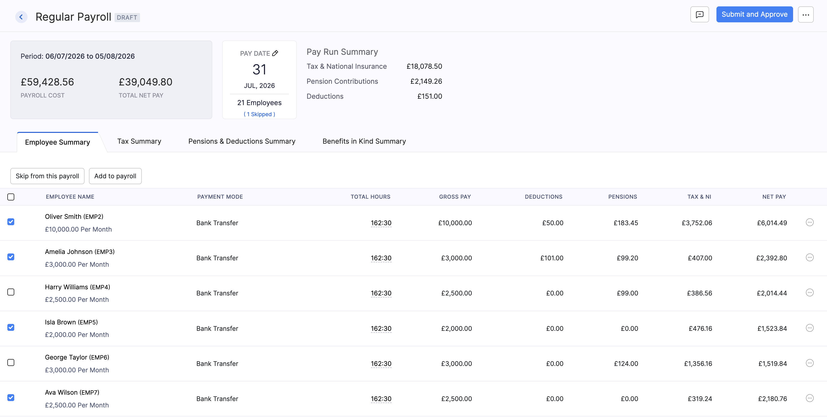 Bulk skip or add employees in a pay run