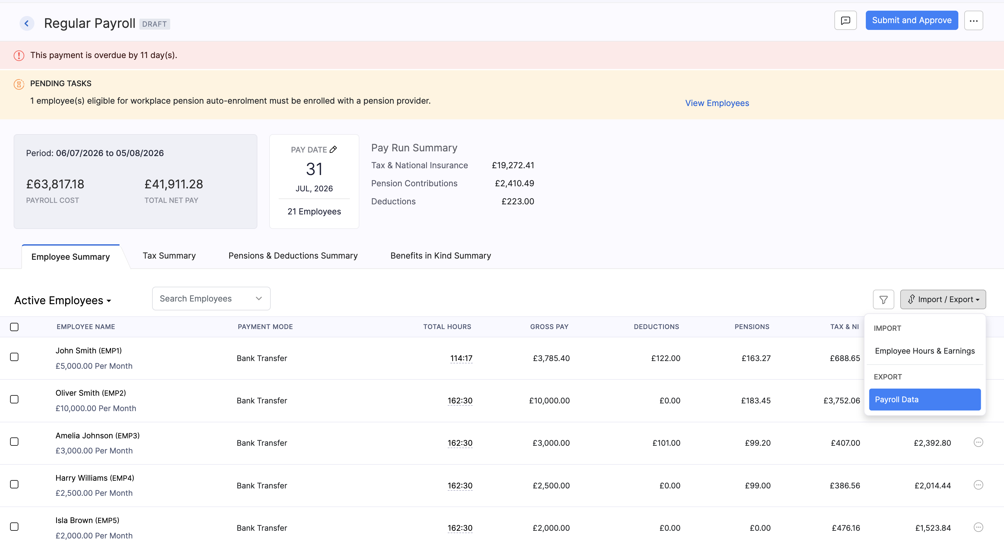 Export payroll data from a pay run