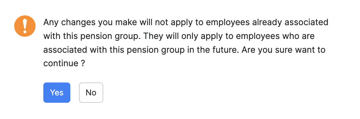 Warning that contribution group changes apply only to future employees