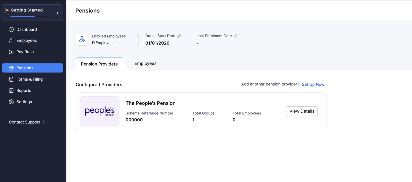 Pensions page after adding The People's Pension