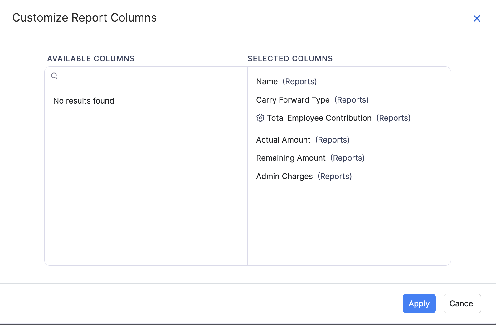 Customize Report Columns for Attachment of Earnings Summary