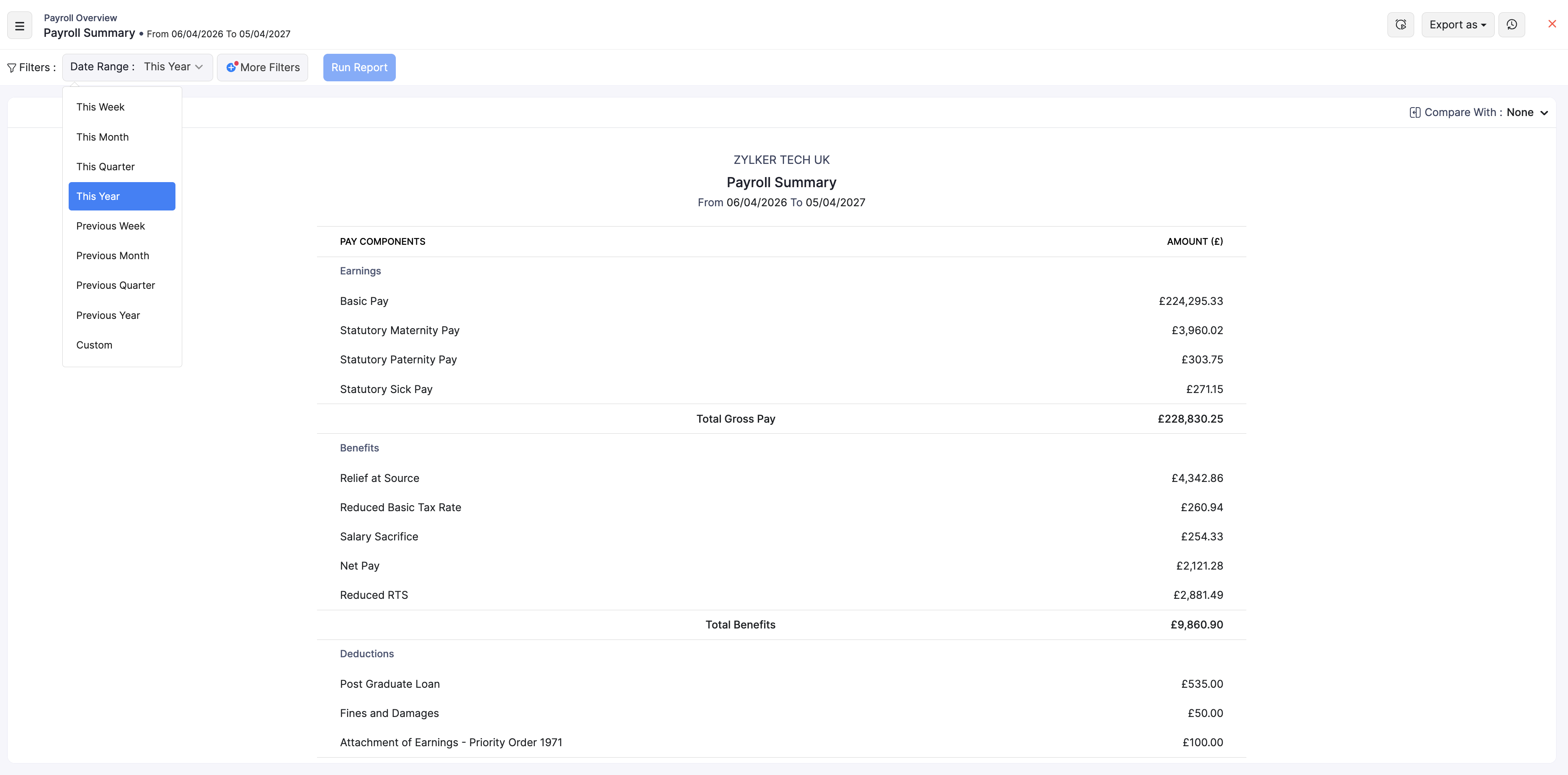 Date Range presets on a report