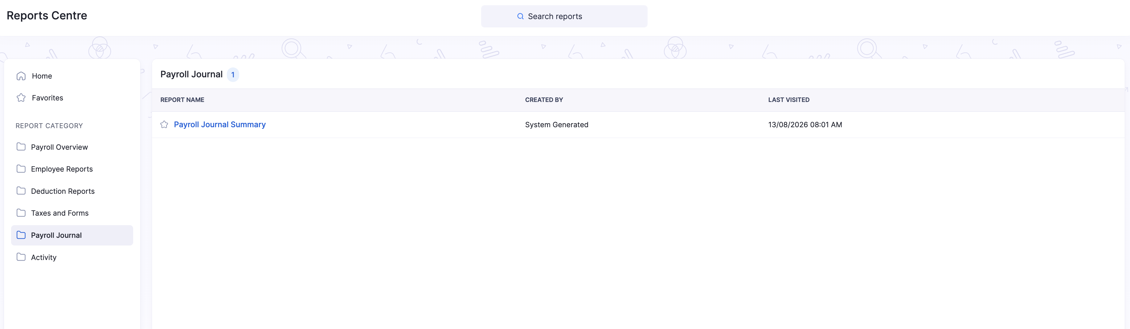 Payroll Journal category with Payroll Journal Summary