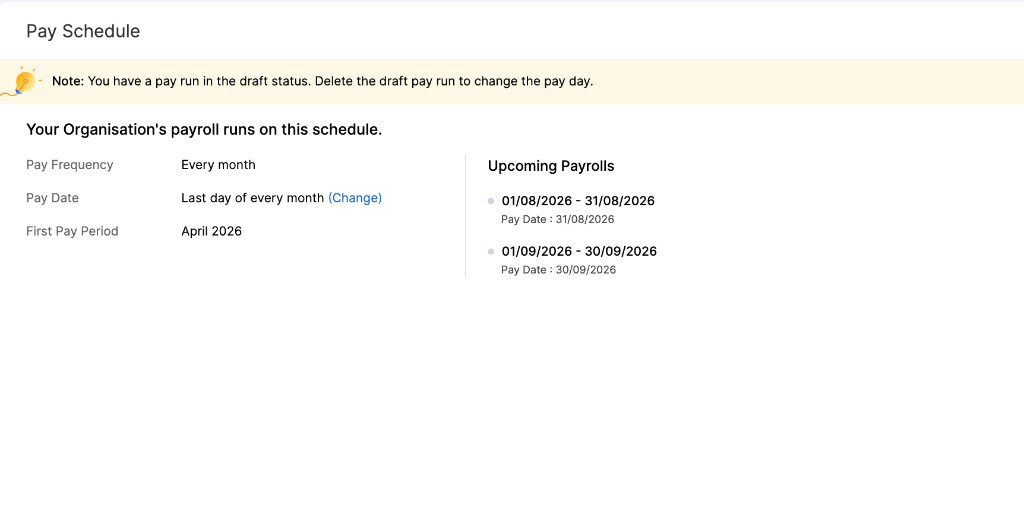 Pay Schedule when a draft pay run exists